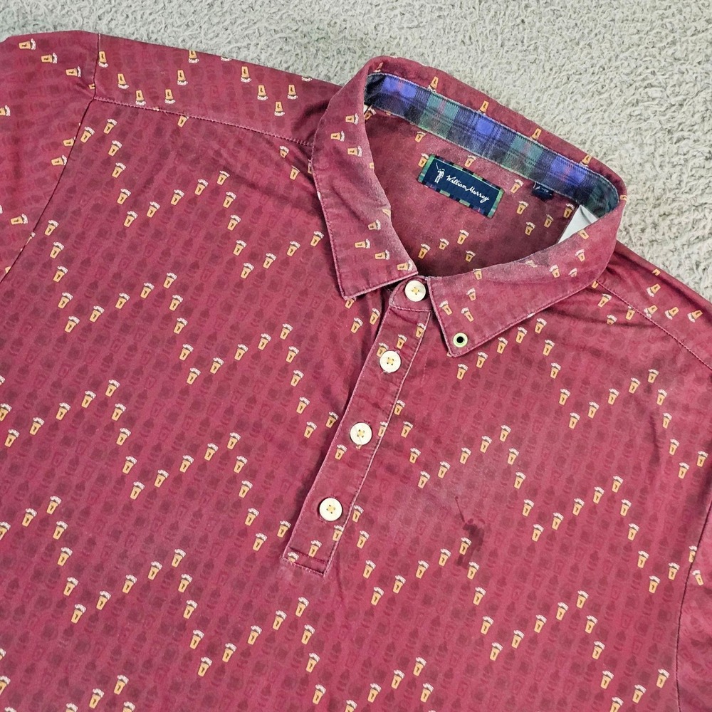 William Murray Polo Shirt Mens Large Red Beer Pint Print Golf Stretch Top
